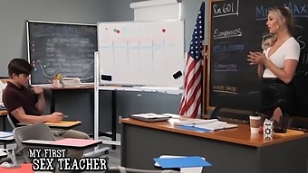 American Teacher Jordan Maxx With Natural Tits Guides Her Student Towards Success And Arousal