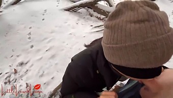 Luna Gives Oral In Public Park Amidst Snowfall - Near-Miss With Getting Caught